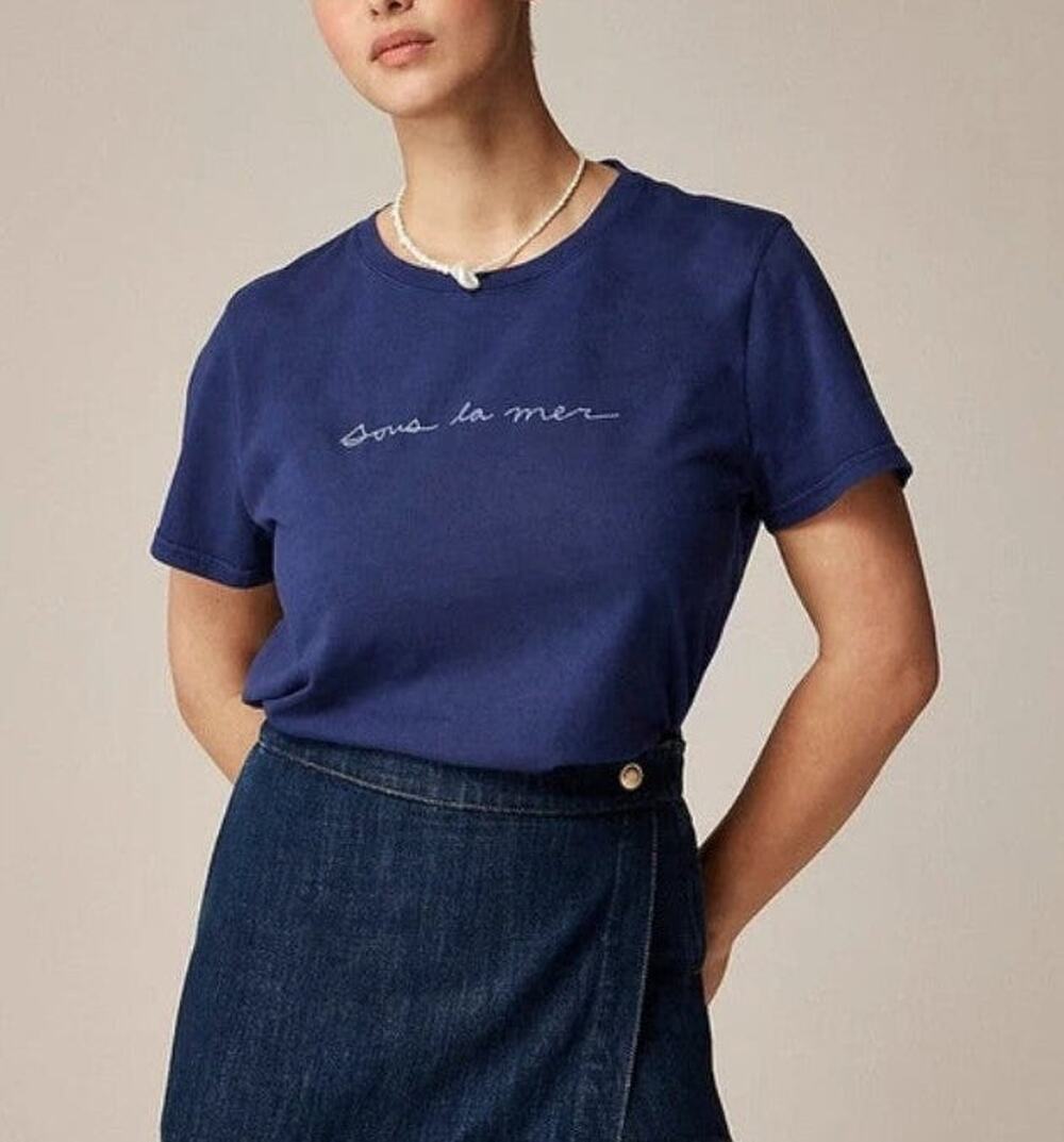 J.Crew Sous La Mer Graphic T-Shirt Vintage Blue Cotton Large